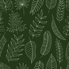 Vector seamless pattern with monstera and palm leaves