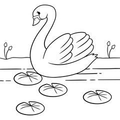 a swan on the water, for coloring pages, and books
