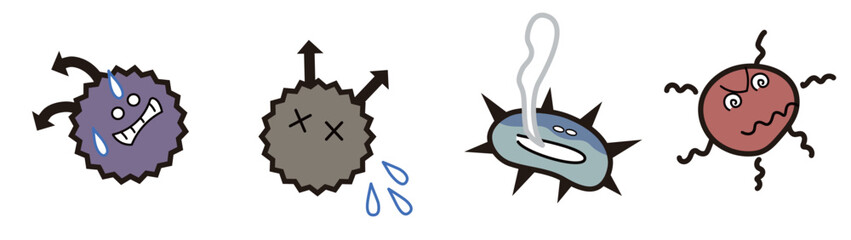 弱って死滅する悪い菌、ウイルスのベクターイラスト © usanohana