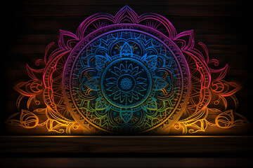 Mandala Colorful Wood Podium, Generative Ai