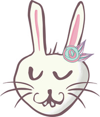 Digital png illustration of bunny with eyes closed on transparent background