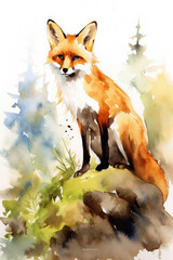 Obraz premium fox watercolor, generative ai