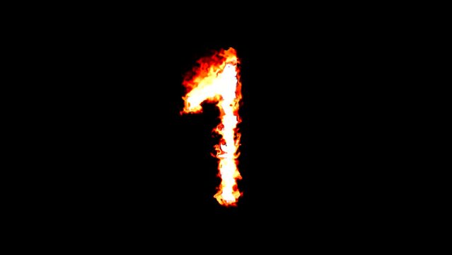 Number 1 with fire effect on plain black background