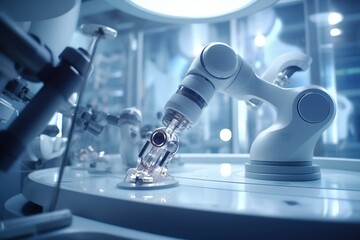 futuristic robotic arm working in a high-tech laboratory. generative ai - obrazy, fototapety, plakaty