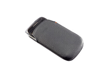 Mobile phone in a leather holster