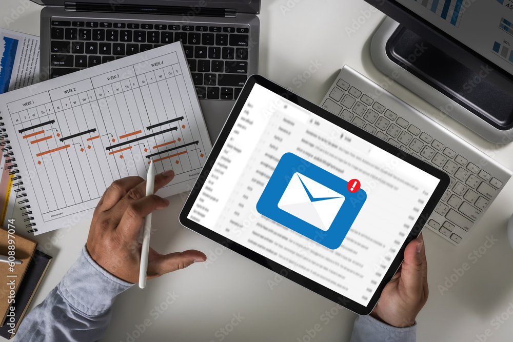 Aufkleber mail communication connection message to mailing contacts phone global letters concept