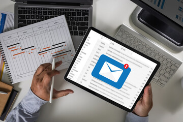 Mail Communication Connection message to mailing contacts phone Global Letters Concept