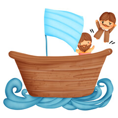 Jonah and the whale from bible story.in the boat with storm and God story.bible story for kids class and church clipart.
