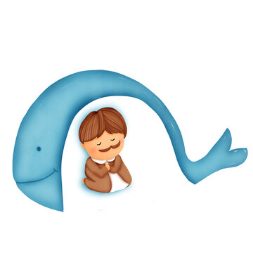 recommend clip art: whale and Jonah watercolor from the bible clipart.Whale animal cartoon character.