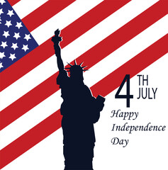 Fourth of July independence day. American Statue of Liberty and Flag of America. Vector illustration