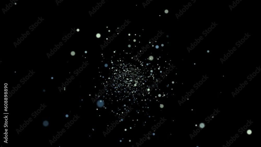 Poster white dynamic dots animation on a black background.