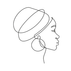 Continuous Line Drawing of Woman Face. Minimalistic Beauty Concept, Vector Illustration for T-shirt, Wall Decor, Print, Poster, Graphics. Woman Abstract Line Drawing. 
