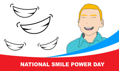 smiling man and smile vector and bold text commemorating NATIONAL SMILE POWER DAY on June 15th
