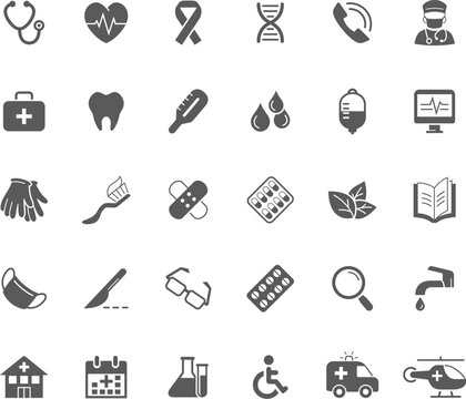 Medicine and health care vector icons. Simple set isolated on white