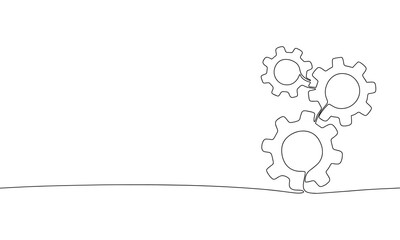 Gears as one line continuous outline vector illustration. Line art gears isolated on white background  in minimal style.