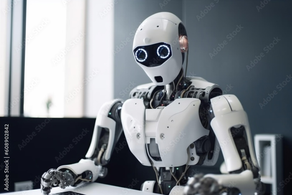 Aufkleber digital office artificial ai technology hand laptop paper robot document. generative ai.