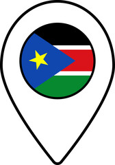 Obraz premium South Sudan flag map pin navigation icon.