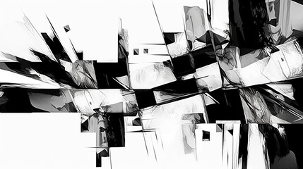 Contemporary abstract geometric art of buildings. Black and white graphic. Town. Generative AI. Illustration for for banner, poster, cover, brochure or presentation.