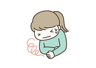 Illustration of a woman suffering from stomach pain ／お腹の痛みに苦しむ女性のイラスト