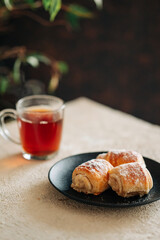Tasty food sweet bakery pastry puff homemade cooking with cup of tea