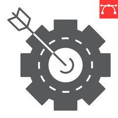 Target arrow and cogwheel glyph icon, solution and business , problem solution vector icon, vector graphics, editable stroke solid sign, eps 10.