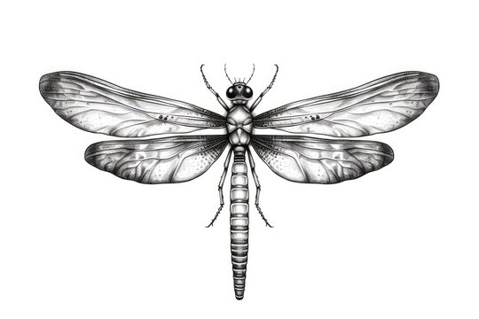Cute Dragonfly drawing on white background - generative AI