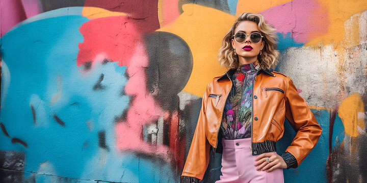 Ein Fashion Model vor Grafiti KI