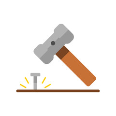 Carpenter hammer nail repair icon flat vector design