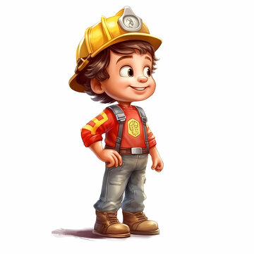 Boy Firefighter Watercolor. Generative AI