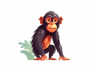 Chimpanzee in Cartoon Style on white background - generative AI