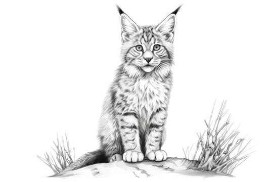 Cute Bobcat drawing on white background - generative AI