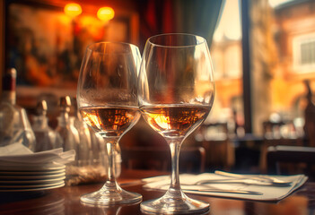 glasses of wine in an empty cup in a restaurant diner