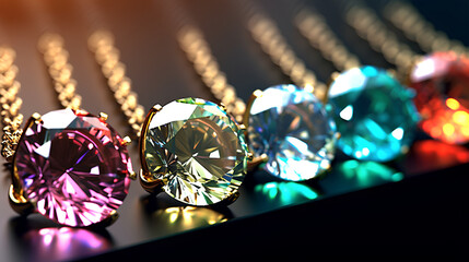 A closeup of colorful diamond necklaces. generative ai
