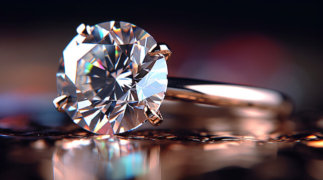 Ultra close-up of a sparkling diamond ring.Generative ai