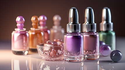 Close - up of a set of nail polish bottles. Generative ai