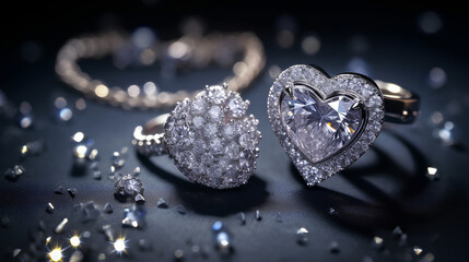 macro close - up of two beautiful diamond rings. generative ai