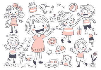 cartoon happy kids doodle element