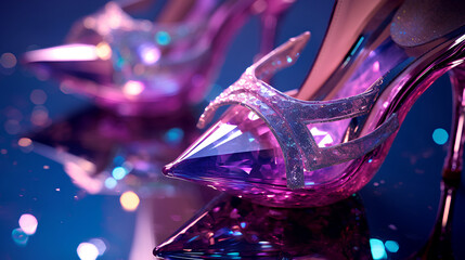 Close-up photo of beautiful shiny pink glass heels , Generative ai