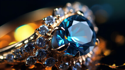 Extreme close-up, macro photo of the blue gemstone ring.generative ai 