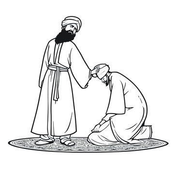 men in robes, bowing, black and white clip art preview