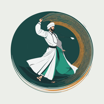 Sufi who performs the representative dance of the tradition of Sufism and Sufism. Vector illustration.