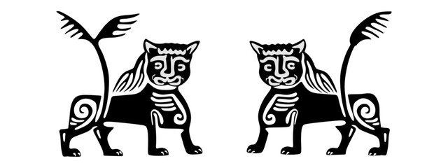 Heraldic lion. Medieval sign.
Vector hand drawn illustration miniature