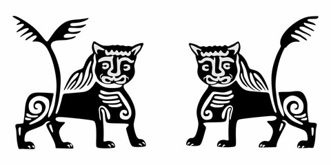 Heraldic lion. Medieval sign. Middle age.
Vector hand drawn illustration miniature