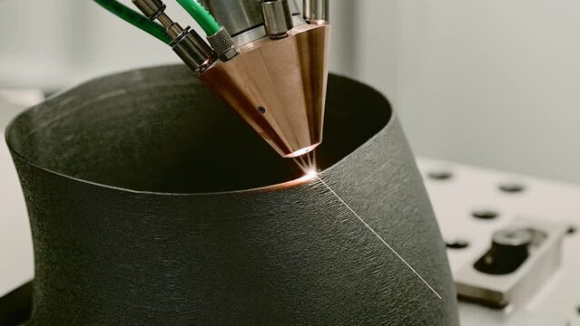 3D printer makes irregular detail of metal dust in workshop