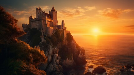 Fototapeta premium sunset over the castle made with generative ai