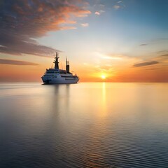 Painting of a large cruise ship in the ocean. (AI-generated fictional illustration)