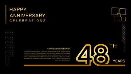 48 year anniversary template with gold color number and text, vector template