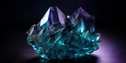 Alexandrite crystal gemstone close up wallpaper, illustration for product presentation template, copy space dark background. Ai generative