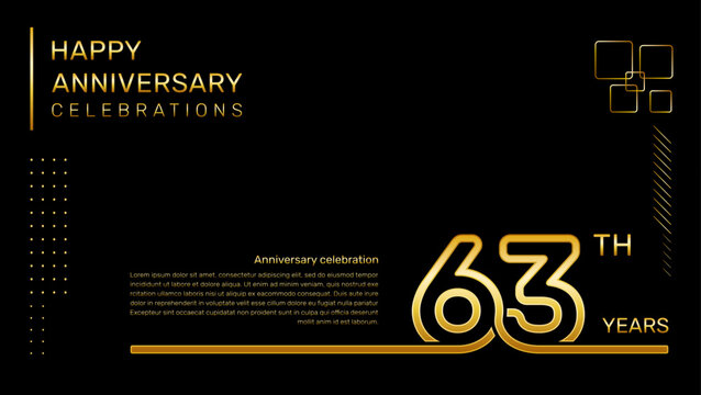 63 year anniversary template with gold color number and text, vector template