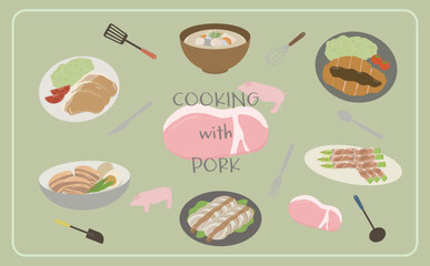 豚肉のイラストセット